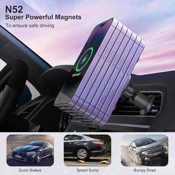 Magsafe Car Mount Charger for iPhone Magnetic Phone Holder 15W Fast Charging - Picture 6 of 7